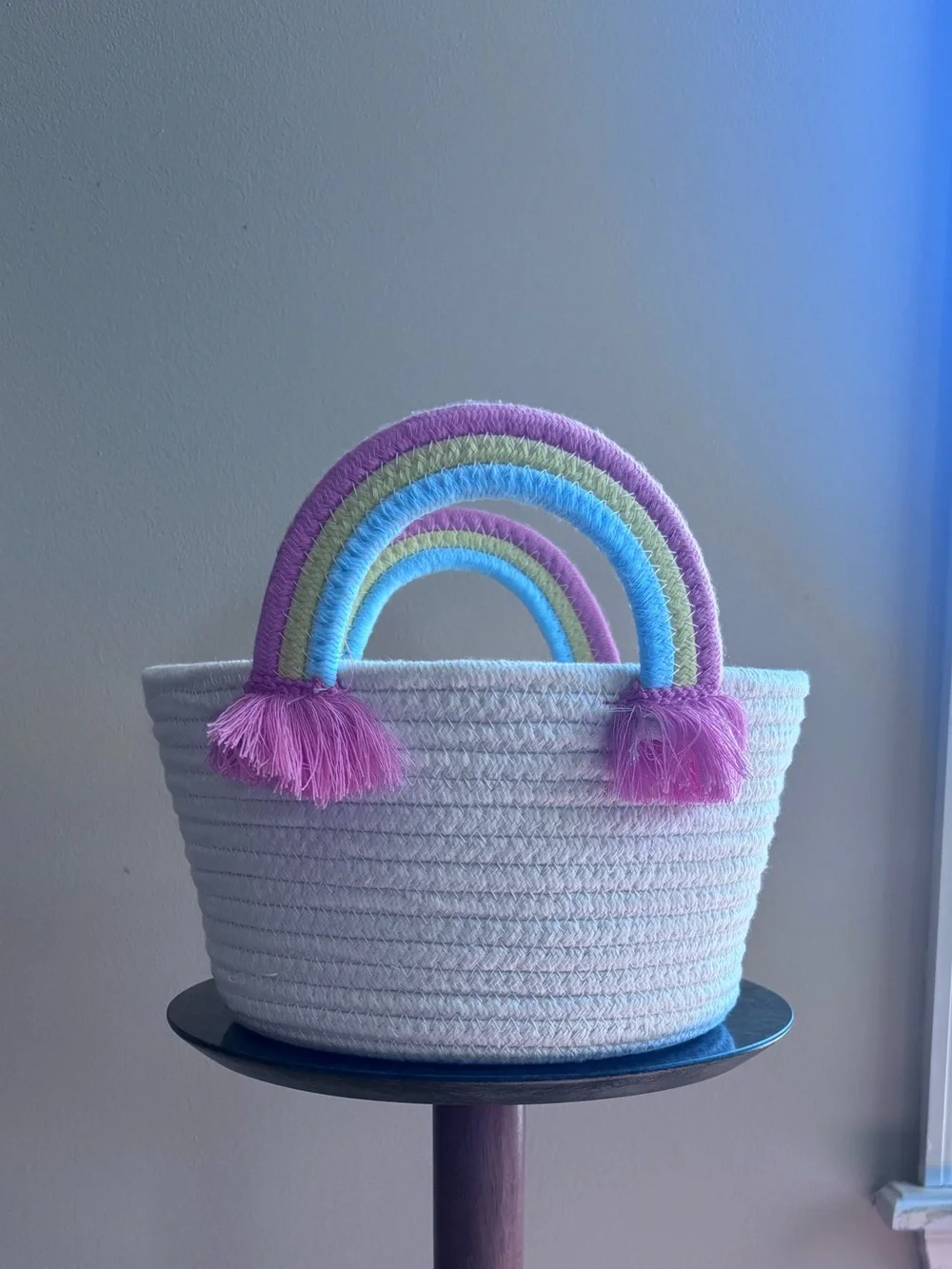 Target Kids White Rope Basket with Pink and Pastel Rainbow Handles - Picture 2 of 6
